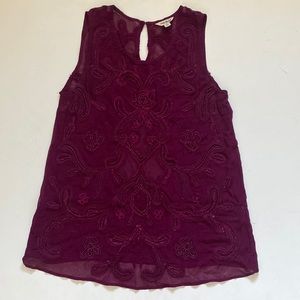 Lucky Brand Maroon Beaded Detail Tank Top Size S